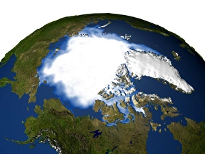 Satellite and computer generated image of the Arctic and Greenland Satellite and computer generated image of the Arctic and Greenland