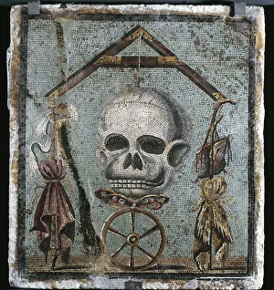 Second style opus vermiculatum mosaic on Memento mori with skull and plumb-rule, from Pompei Second style opus vermiculatum mosaic on Memento mori with skull and plumb-rule, from Pompei