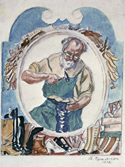 The Shoemaker, 1918. Boris Mikhaylovich Kustodiev (1878-1827) Russian painter The Shoemaker, 1918. Boris Mikhaylovich Kustodiev (1878-1827) Russian painter