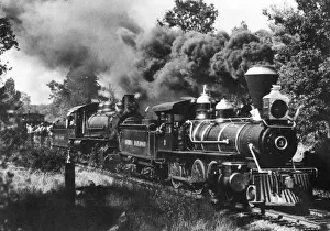 <b class=qtipBold><figcaption>The Sierra Railroad</figcaption></b><br>California: c. 1900. The Sierra Railroad steaming through the foothills up into the Sierra Mountains.<br><em>© Underwood Archives/UIG</em> The Sierra Railroad