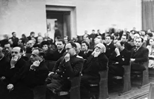 Soviet architects listening to the opening speeches at the opening of the prefabricated Soviet architects listening to the opening speeches at the opening of the prefabricated