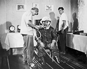 Space Program Collection: Soviet cosmonaut vladimir komarov undergoing testing for his role as back-up man for pavel