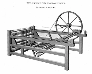 Spinning Jenny - Invented by James Hargreaves (c1720-78) in 1764. Copperplate engraving Spinning Jenny - Invented by James Hargreaves (c1720-78) in 1764. Copperplate engraving