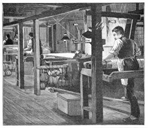 Spitalfields silk weavers, Warners workshops, Spitalfields, London, late 19th century Spitalfields silk weavers, Warners workshops, Spitalfields, London, late 19th century