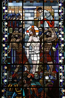 Stained glass in Notre Dame du Rosaire catholic church: Christs Passion Stained glass in Notre Dame du Rosaire catholic church: Christs Passion