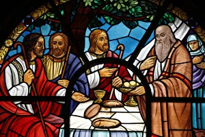 Stained glass window depicting a biblical scene from Genesis in Holy Trinity Cathedral Stained glass window depicting a biblical scene from Genesis in Holy Trinity Cathedral