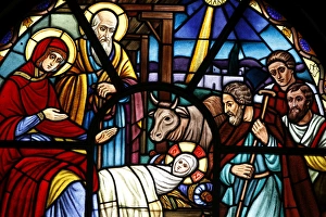 Stained glass window depicting the Nativity Stained glass window depicting the Nativity