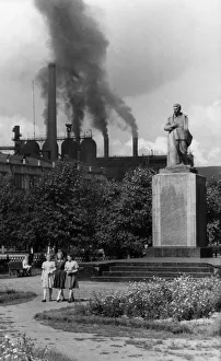 A statue of joseph stalin in the garden of victory square in the industrial city of A statue of joseph stalin in the garden of victory square in the industrial city of