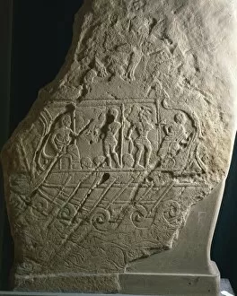 Stela from Bologna, detail, relief with a warship