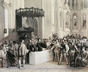 Switzerland, John Calvin (Jean Cauvin, 1509-1564) denying Holy Communion to libertines in Switzerland, John Calvin (Jean Cauvin, 1509-1564) denying Holy Communion to libertines in
