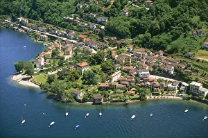 Switzerland, Ticino, Lake Maggiore, Gerra Frazione of Gambarogno, aerial view Switzerland, Ticino, Lake Maggiore, Gerra Frazione of Gambarogno, aerial view