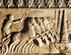 Terracotta relief depicting chariot races in circus Terracotta relief depicting chariot races in circus