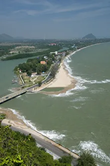 Thailand, Prachuap Khiri Khan Province, Prachuap Khiri Khan, view towards Ao Bang Nang Lom from Khao Chong Krajok Thailand, Prachuap Khiri Khan Province, Prachuap Khiri Khan, view towards Ao Bang Nang Lom from Khao Chong Krajok