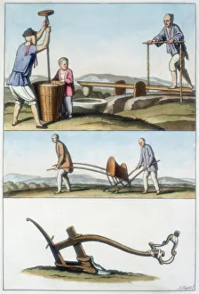 Top: Pounding rice in a pestel and mortar. Mid: Chinese seed drill. Bot: Chinese plough Top: Pounding rice in a pestel and mortar. Mid: Chinese seed drill. Bot: Chinese plough