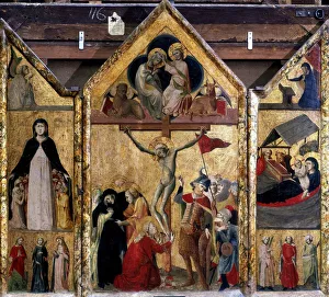 Triptych with Crucifixion as central panel. Master of Bologna, 15th century Triptych with Crucifixion as central panel. Master of Bologna, 15th century
