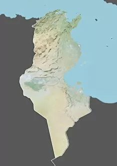 Tunisia, Relief Map with Border and Mask
