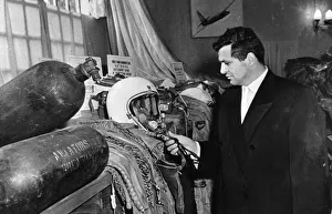 U2 spy plane pilot francis gary powers poses with his flight helmet at at exhibition of U2 spy plane pilot francis gary powers poses with his flight helmet at at exhibition of