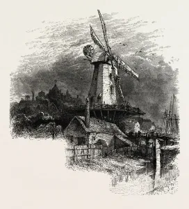Prints of An old windmill at Rye, the south coast, UK, U.K. Britain, British, Europe, United Kingdom, Great Britain, European, 19th century engraving Related Prints: 19th Century Engraving Print of Rye Windmill