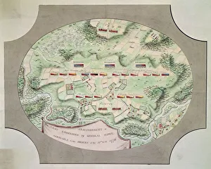 USA, American War of Independence army layout map on military card, 1776 USA, American War of Independence army layout map on military card, 1776