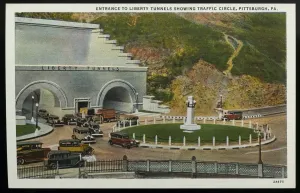 Tunnel Prints: Print of the Liberty Tunnel entrance with traffic circle, Pittsburgh