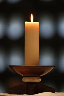 The Visitation Monastery. Catholic mass. Churc candle on main altar. Marclaz. France The Visitation Monastery. Catholic mass. Churc candle on main altar. Marclaz. France