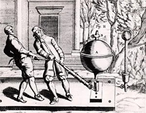Von Guericke's second air pump (1656ja), shown here being used to exhaust two Von Guericke's second air pump (1656ja), shown here being used to exhaust two