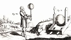 Von Guericke's sulphur ball electric machine. From Experimenta Nova by Otto von Von Guericke's sulphur ball electric machine. From Experimenta Nova by Otto von