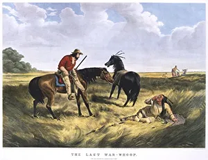 The Last War-Whoop' Native American Indian giving his last war cry watched by The Last War-Whoop' Native American Indian giving his last war cry watched by
