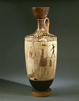 White-ground lekythos (vase used to store oil) depicting Aeneas and Anchises, painted by Brygos Painter, 480-470 B.C White-ground lekythos (vase used to store oil) depicting Aeneas and Anchises, painted by Brygos Painter, 480-470 B.C