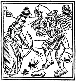 Witch shooting a man in the foot