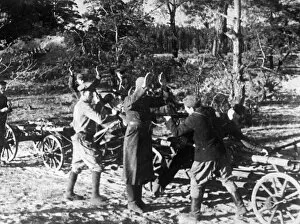 World war 2, russian partisans executing a fascist in the bryansk forest region, 1942