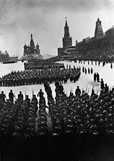 World war 2, traditional military parade on the red square in moscow on november 7, 1941