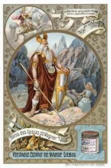 Wotan (Odin) god of wisdom, poetry and war. At top left hiss daughter Brunhilder Wotan (Odin) god of wisdom, poetry and war. At top left hiss daughter Brunhilder