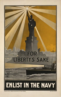 <b class=qtipBold><figcaption>WWI Recruitment Poster</figcaption></b><br>Boston, Massachusetts: 1917 A World War One recruiting poster with the Statue Of Liberty for joining the U.S. Navy. It was issued by the Boston Committee On Public Safety.<br><em>© Underwood Archives/UIG</em> WWI Recruitment Poster