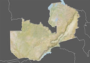 Maps Collection: Zambia, Relief Map With Border and Mask