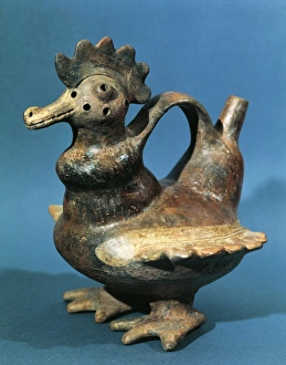 Zoomopomorphic polychrome terracotta vessel in rooster shape, Vicus culture, circa 100 B.C Zoomopomorphic polychrome terracotta vessel in rooster shape, Vicus culture, circa 100 B.C