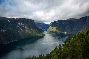 Aerial View of Aurlandsfjord From Stegastein Viewpoint, Flam, Sogn og Fjordane County Aerial View of Aurlandsfjord From Stegastein Viewpoint, Flam, Sogn og Fjordane County