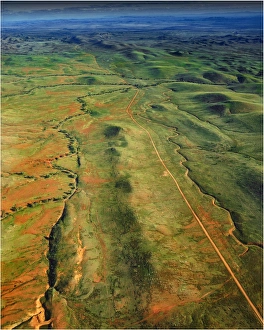 An Aerial view of the Australian outback in the Flinders Ranges, showing the vibrant colours of the Landscape An Aerial view of the Australian outback in the Flinders Ranges, showing the vibrant colours of the Landscape
