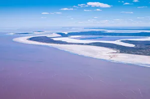 Aerial view of Lake Eyre with pink water Australia Aerial view of Lake Eyre with pink water Australia