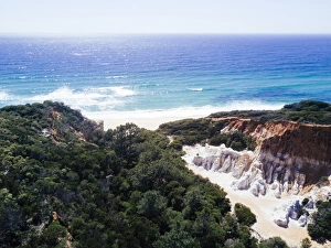 Aerial view of the Pinnacles rock formations and sea, New South Wales, Australia Aerial view of the Pinnacles rock formations and sea, New South Wales, Australia