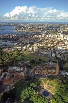 Images Dated 25th August 2014: Aerial view of Saint Marys Cathedral and Sydney