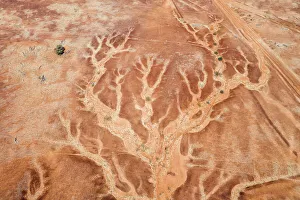 Aerial Views Gallery: Aerial viewpoint looking down on the dry river beds and cracked earth of outback Australia