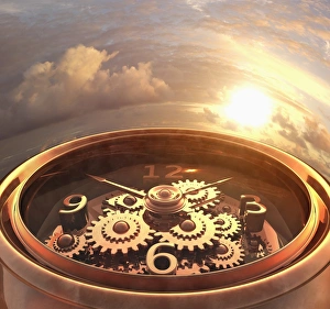Art image of a wrist watch overlooking dramatic sky Art image of a wrist watch overlooking dramatic sky