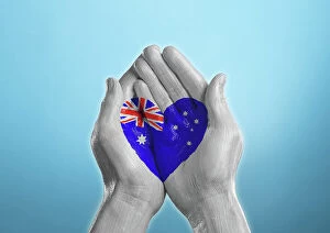 Images Dated 1st January 2010: australia heart shaped flag painted on a hand