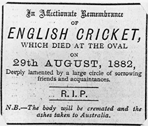Newspaper Gallery: Death Of Cricket, The Sporting Times mock obituary 1882