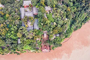 Drone photo of the Leshan Giant Buddha Drone photo of the Leshan Giant Buddha
