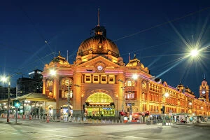 Historic building Flinders railway station is the biggest station at twilight in