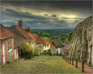 Prints of One of the most photographed streets in Great Britain, Gold Hill is best known for its association with the famous Hovis bread advert that was filmed there in 1973, directed by Ridley Scott Dorset Prints: Gold Hill Print, View Down Street, Dorset England