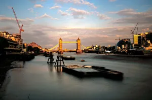 London Tower Bridge and river Thames view from London Bridge at sunset in long exposure London Tower Bridge and river Thames view from London Bridge at sunset in long exposure
