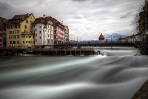 Lucerne old town, Chapel Bridge and river Reuss Lucerne old town, Chapel Bridge and river Reuss